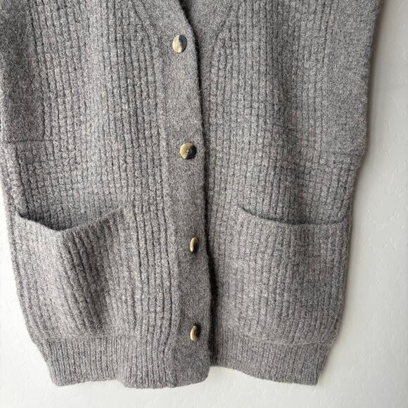 Lauren Manoogian Waffle Knit Alpaca Sleeveless Cardigan Sweater Vest Gray Size 1 - Picture 3 of 8